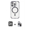 MARSİLYAN™- iPhone 15 Pro Max Kılıf Eksen Klasik Koleksiyonu - Siyah Vanessa Magic Hayalet Cam + PVD Metal Kamera Lens - SH