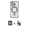 MARSİLYAN™- iPhone 15 Pro Max Kılıf Eksen Klasik Koleksiyonu - Siyah Vanessa Magic Hayalet Cam + PVD Metal Kamera Lens - SH