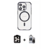 MARSİLYAN™- iPhone 15 Pro Max Kılıf Eksen Klasik Koleksiyonu - Siyah Vanessa Magic Hayalet Cam + PVD Metal Kamera Lens - TU