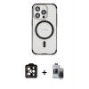 MARSİLYAN™- iPhone 15 Pro Max Kılıf Eksen Klasik Koleksiyonu - Siyah Vanessa Magic Hayalet Cam + PVD Metal Kamera Lens - TU