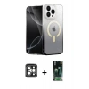 MARSİLYAN™- iPhone 15 Pro Max Kılıf Eksen Minimal Özel Seri - Şeffaf 360 Full Body Arka Koruyucu + PVD Metal Kamera Lens - GI