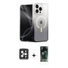 MARSİLYAN™- iPhone 15 Pro Max Kılıf Eksen Minimal Özel Seri - Şeffaf 360 Full Body Arka Koruyucu + PVD Metal Kamera Lens - SH