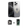 MARSİLYAN™- iPhone 15 Pro Max Kılıf Eksen Minimal Özel Seri - Şeffaf 360 Full Body Arka Koruyucu + Turuncu PVD Metal Kamera Lens