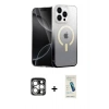 MARSİLYAN™- iPhone 15 Pro Max Kılıf Eksen Minimal Özel Seri - Şeffaf Pasifik Cam Ekran Koruyucu + PVD Metal Kamera Lens - GS