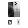 MARSİLYAN™- iPhone 15 Pro Max Kılıf Eksen Minimal Özel Seri - Şeffaf Pasifik Cam Ekran Koruyucu + PVD Metal Kamera Lens - LT