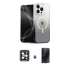 MARSİLYAN™- iPhone 15 Pro Max Kılıf Eksen Minimal Özel Seri - Siyah 3D Antistatik Hayalet Cam Ekran Koruyucu + Siyah PVD Metal Kamera Lens