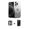 MARSİLYAN™- iPhone 15 Pro Max Kılıf Eksen Minimal Özel Seri - Siyah 3D Antistatik Hayalet Cam Ekran Koruyucu + PVD Metal Kamera Lens - LT