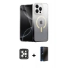 MARSİLYAN™- iPhone 15 Pro Max Kılıf Eksen Minimal Özel Seri - Siyah 3D Antistatik Hayalet Cam Ekran Koruyucu + PVD Metal Kamera Lens - GI