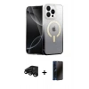 MARSİLYAN™- iPhone 15 Pro Max Kılıf Eksen Minimal Özel Seri - Siyah 3D Antistatik Hayalet Cam Ekran Koruyucu + Raze Metal Kamera Lens - SH