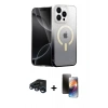 MARSİLYAN™- iPhone 15 Pro Max Kılıf Eksen Minimal Özel Seri - Siyah 3D Antistatik Mat Seramik Nano Ekran Koruyucu + Lacivert Raze Metal Kamera Lens