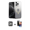 MARSİLYAN™- iPhone 15 Pro Max Kılıf Eksen Minimal Özel Seri - Siyah 3D Antistatik Mat Seramik Nano Ekran Koruyucu + PVD Metal Kamera Lens - GI