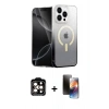 MARSİLYAN™- iPhone 15 Pro Max Kılıf Eksen Minimal Özel Seri - Siyah 3D Antistatik Mat Seramik Nano Ekran Koruyucu + PVD Metal Kamera Lens - TU