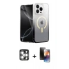 MARSİLYAN™- iPhone 15 Pro Max Kılıf Eksen Minimal Özel Seri - Siyah 3D Antistatik Mat Seramik Nano Ekran Koruyucu + PVD Metal Kamera Lens - GS