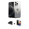 MARSİLYAN™- iPhone 15 Pro Max Kılıf Eksen Minimal Özel Seri - Siyah 3D Antistatik Mat Seramik Nano Ekran Koruyucu + Raze Metal Kamera Lens - GS