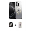 MARSİLYAN™- iPhone 15 Pro Max Kılıf Eksen Minimal Özel Seri - Siyah Bilvis 3D Cam Ekran Koruyucu + PVD Metal Kamera Lens - TU