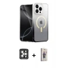 MARSİLYAN™- iPhone 15 Pro Max Kılıf Eksen Minimal Özel Seri - Siyah Bilvis 3D Cam Ekran Koruyucu + PVD Metal Kamera Lens - GI