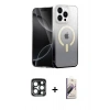 MARSİLYAN™- iPhone 15 Pro Max Kılıf Eksen Minimal Özel Seri - Siyah Bilvis 3D Mat Cam Ekran Koruyucu + PVD Metal Kamera Lens - LT