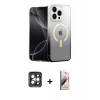 MARSİLYAN™- iPhone 15 Pro Max Kılıf Eksen Minimal Özel Seri - Siyah Bilvis 3D Mat Cam Ekran Koruyucu + PVD Metal Kamera Lens - GI