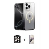 MARSİLYAN™- iPhone 15 Pro Max Kılıf Eksen Minimal Özel Seri - Siyah Bilvis 3D Mat Cam Ekran Koruyucu + PVD Metal Kamera Lens - TU