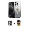 MARSİLYAN™- iPhone 15 Pro Max Kılıf Eksen Minimal Özel Seri - Siyah Buffer Cam Ekran Koruyucu + Lacivert PVD Metal Kamera Lens