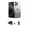 MARSİLYAN™- iPhone 15 Pro Max Kılıf Eksen Minimal Özel Seri - Siyah Joko Magic 5D Hayalet Cam + Gümüş Raze Metal Kamera Lens