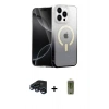MARSİLYAN™- iPhone 15 Pro Max Kılıf Eksen Minimal Özel Seri - Siyah Joko Magic 5D Hayalet Cam + Lacivert Raze Metal Kamera Lens