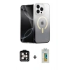 MARSİLYAN™- iPhone 15 Pro Max Kılıf Eksen Minimal Özel Seri - Siyah Polymer Nano Ekran Koruyucu + PVD Metal Kamera Lens - TU