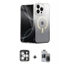 MARSİLYAN™- iPhone 15 Pro Max Kılıf Eksen Minimal Özel Seri - Siyah Vanessa Magic Hayalet Cam + Gümüş PVD Metal Kamera Lens