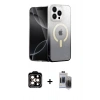 MARSİLYAN™- iPhone 15 Pro Max Kılıf Eksen Minimal Özel Seri - Siyah Vanessa Magic Hayalet Cam + PVD Metal Kamera Lens - TU