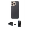 MARSİLYAN™- iPhone 15 Pro Max Kılıf Eksen Prime - Siyah 3D Antistatik Hayalet Cam Ekran Koruyucu + Lacivert Raze Metal Kamera Lens
