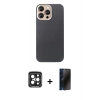 MARSİLYAN™- iPhone 15 Pro Max Kılıf Eksen Prime - Siyah 3D Antistatik Hayalet Cam Ekran Koruyucu + PVD Metal Kamera Lens - SH