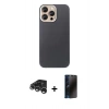 MARSİLYAN™- iPhone 15 Pro Max Kılıf Eksen Prime - Siyah 3D Antistatik Hayalet Cam Ekran Koruyucu + Raze Metal Kamera Lens - GS