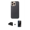 MARSİLYAN™- iPhone 15 Pro Max Kılıf Eksen Prime - Siyah 3D Antistatik Hayalet Cam Ekran Koruyucu + Raze Metal Kamera Lens - SH