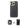 MARSİLYAN™- iPhone 15 Pro Max Kılıf Eksen Prime - Siyah 3D Antistatik Hayalet Cam Ekran Koruyucu + PVD Metal Kamera Lens - TU