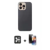 MARSİLYAN™- iPhone 15 Pro Max Kılıf Eksen Prime - Siyah 3D Antistatik Mat Seramik Nano Ekran Koruyucu + PVD Metal Kamera Lens - GI