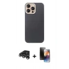 MARSİLYAN™- iPhone 15 Pro Max Kılıf Eksen Prime - Siyah 3D Antistatik Mat Seramik Nano Ekran Koruyucu + Gümüş Raze Metal Kamera Lens