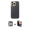 MARSİLYAN™- iPhone 15 Pro Max Kılıf Eksen Prime - Siyah 3D Antistatik Mat Seramik Nano Ekran Koruyucu + PVD Metal Kamera Lens - GS