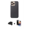 MARSİLYAN™- iPhone 15 Pro Max Kılıf Eksen Prime - Siyah 3D Antistatik Mat Seramik Nano Ekran Koruyucu + Raze Metal Kamera Lens - TMGI