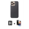 MARSİLYAN™- iPhone 15 Pro Max Kılıf Eksen Prime - Siyah 3D Antistatik Mat Seramik Nano Ekran Koruyucu + Siyah PVD Metal Kamera Lens