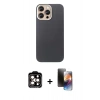 MARSİLYAN™- iPhone 15 Pro Max Kılıf Eksen Prime - Siyah 3D Antistatik Mat Seramik Nano Ekran Koruyucu + Turuncu PVD Metal Kamera Lens