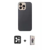 MARSİLYAN™- iPhone 15 Pro Max Kılıf Eksen Prime - Siyah Bilvis 3D Cam Ekran Koruyucu + PVD Metal Kamera Lens - SH