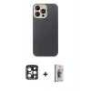 MARSİLYAN™- iPhone 15 Pro Max Kılıf Eksen Prime - Siyah Bilvis 3D Cam Ekran Koruyucu + PVD Metal Kamera Lens - LT