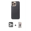 MARSİLYAN™- iPhone 15 Pro Max Kılıf Eksen Prime - Siyah Bilvis 3D Cam Ekran Koruyucu + PVD Metal Kamera Lens - GS