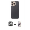 MARSİLYAN™- iPhone 15 Pro Max Kılıf Eksen Prime - Siyah Bilvis 3D Mat Cam Ekran Koruyucu + PVD Metal Kamera Lens - GI