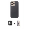 MARSİLYAN™- iPhone 15 Pro Max Kılıf Eksen Prime - Siyah Bilvis 3D Mat Cam Ekran Koruyucu + PVD Metal Kamera Lens - SH