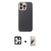 MARSİLYAN™- iPhone 15 Pro Max Kılıf Eksen Prime - Siyah Bilvis 3D Mat Cam Ekran Koruyucu + PVD Metal Kamera Lens - GS