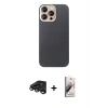 MARSİLYAN™- iPhone 15 Pro Max Kılıf Eksen Prime - Siyah Bilvis 3D Mat Cam Ekran Koruyucu + Raze Metal Kamera Lens - TMGI