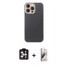 MARSİLYAN™- iPhone 15 Pro Max Kılıf Eksen Prime - Siyah Bilvis 3D Mat Cam Ekran Koruyucu + PVD Metal Kamera Lens - TU