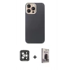 MARSİLYAN™- iPhone 15 Pro Max Kılıf Eksen Prime - Siyah Bilvis Hayalet Cam Ekran Koruyucu + PVD Metal Kamera Lens - GI