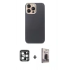MARSİLYAN™- iPhone 15 Pro Max Kılıf Eksen Prime - Siyah Bilvis Hayalet Cam Ekran Koruyucu + PVD Metal Kamera Lens - LT